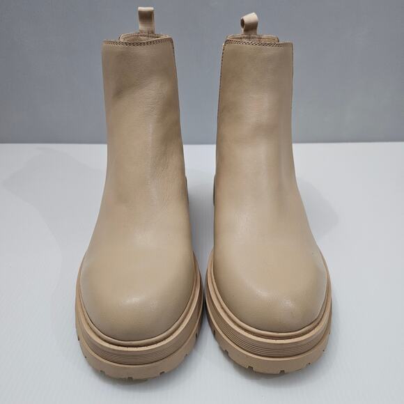 Marc Fisher Pietro Ankle Bootie Women 9.5 Tan Leather Platform Chelsea Lug Sole - Picture 6 of 16